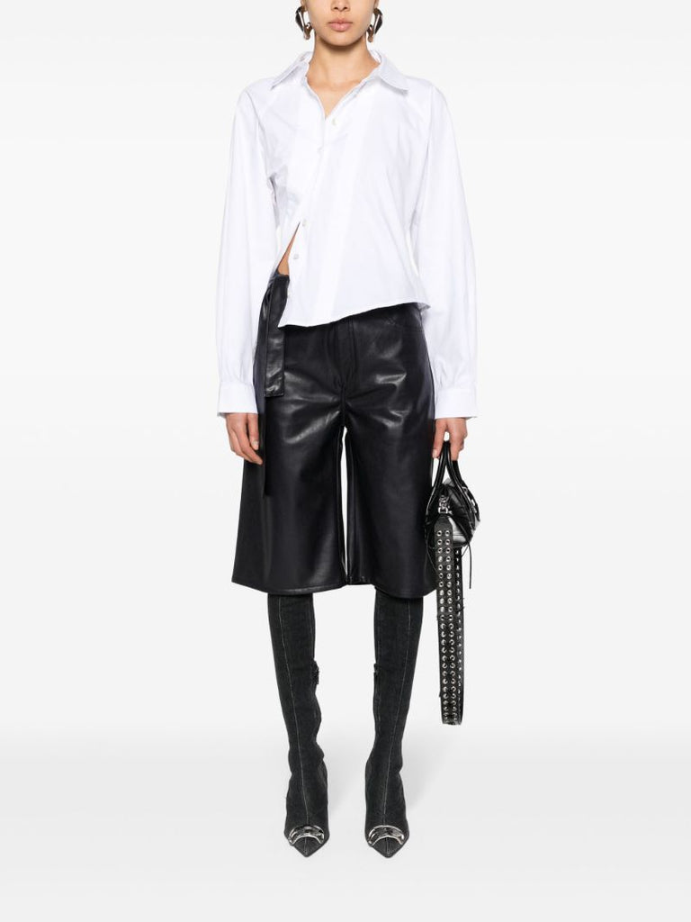 Blue Cut-out Faux-leather Shorts
