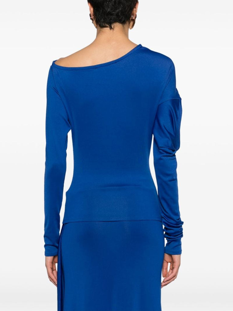 Blue Draped Cut-out Top