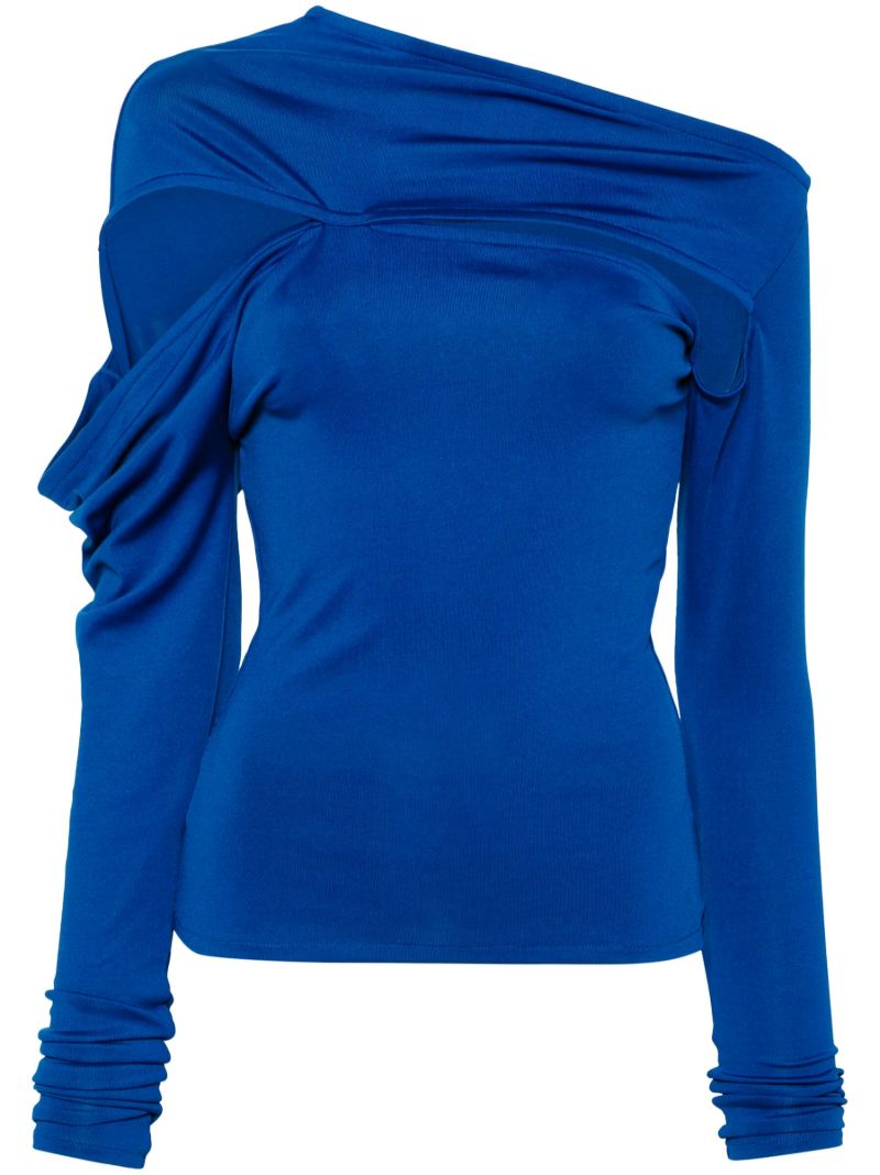 Blue Draped Cut-out Top