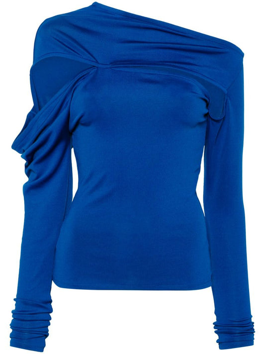 Blue Draped Cut-out Top