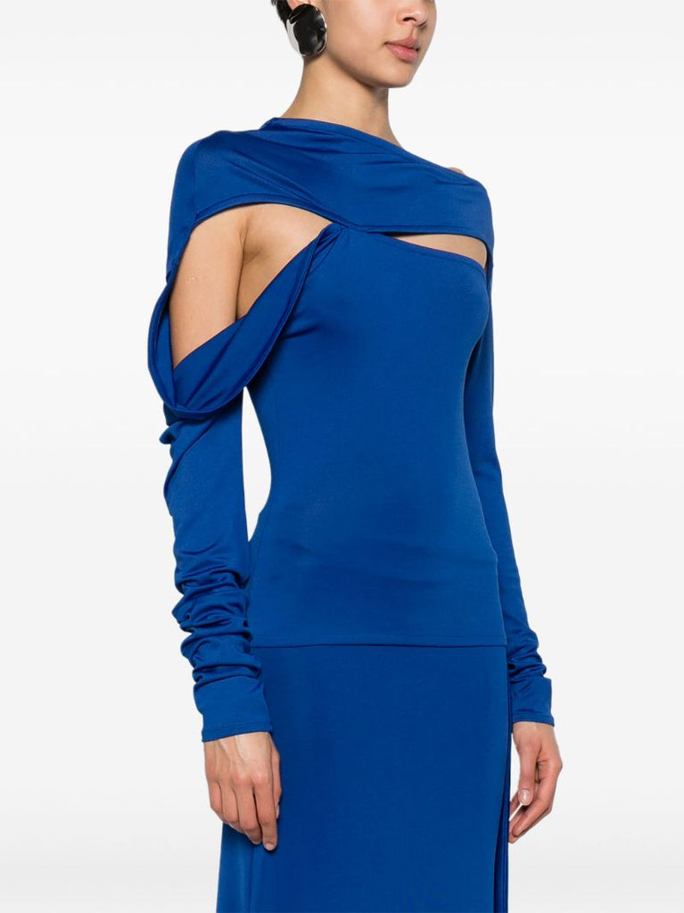 Blue Draped Cut-out Top