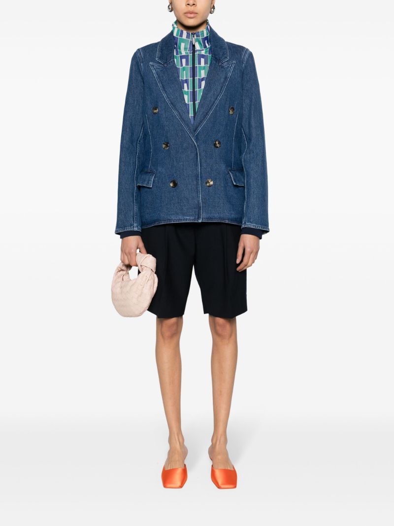 Blue Peak-lapels Denim Blazer