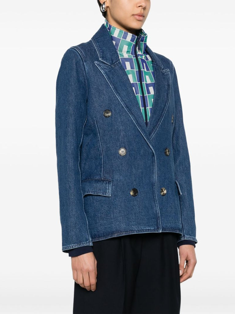 Blue Peak-lapels Denim Blazer