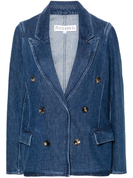 Blue Peak-lapels Denim Blazer