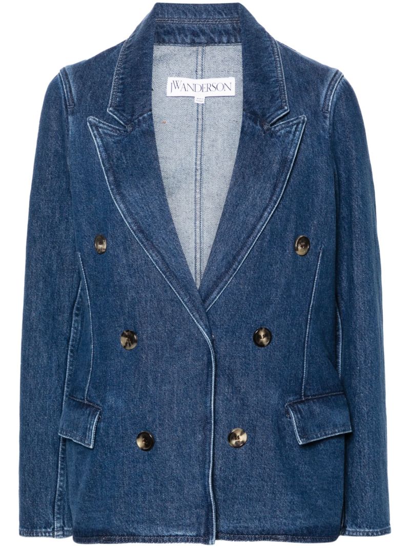 Blue Peak-lapels Denim Blazer