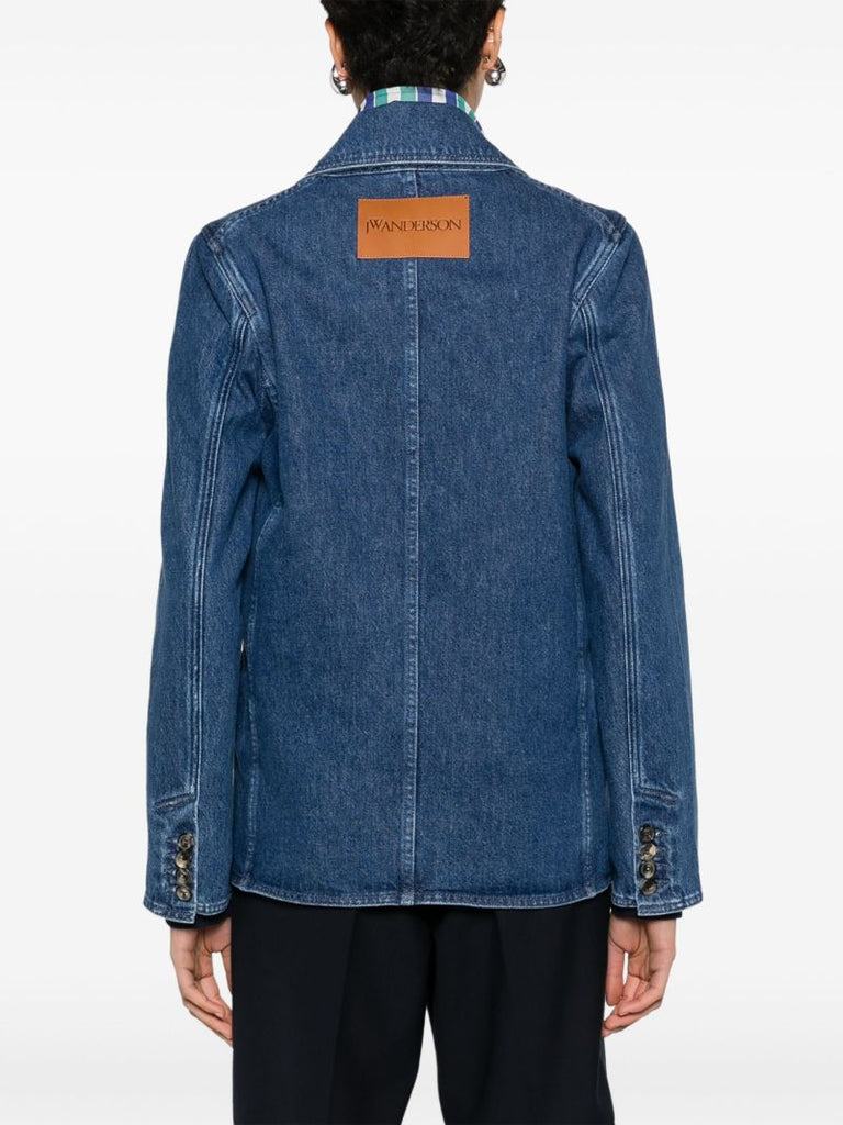 Blue Peak-lapels Denim Blazer