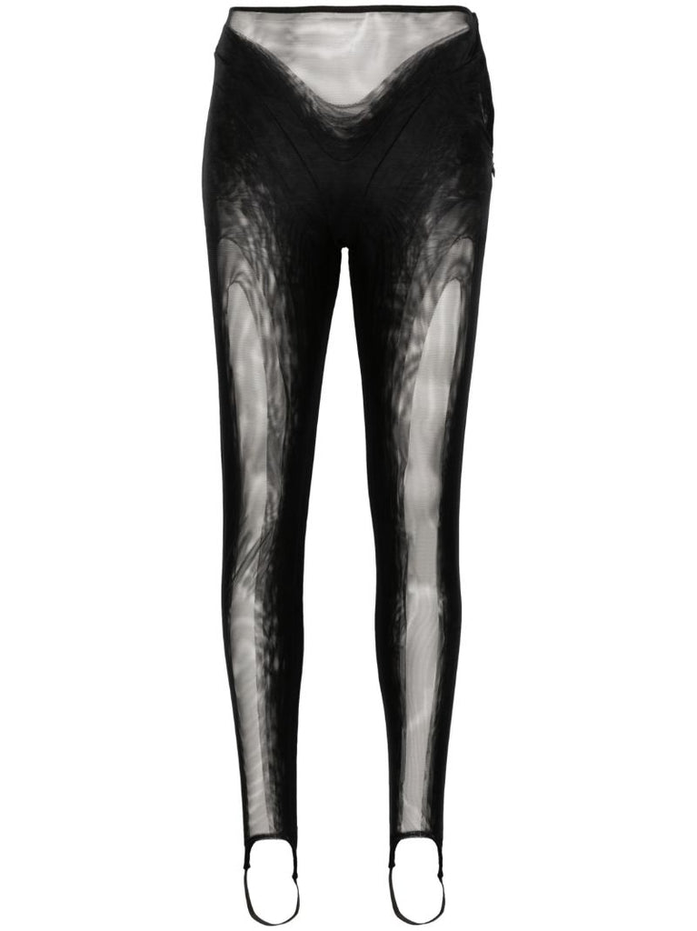 Black Sheer Panelled Stirrup Leggings