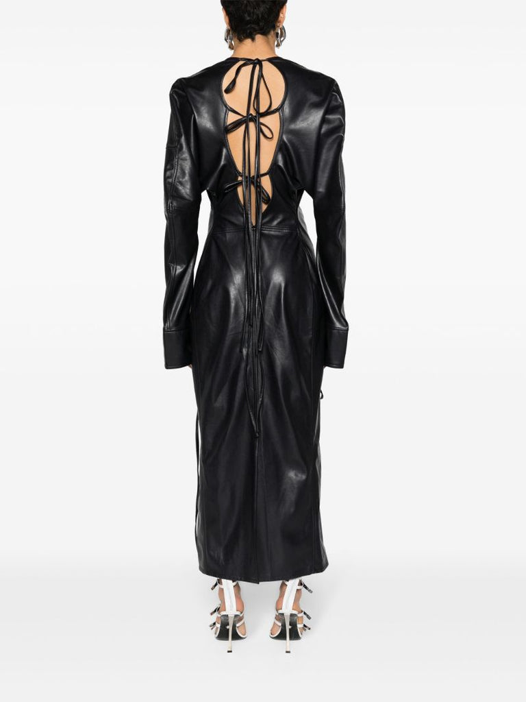 Blue Lace-up Faux-leather Dress