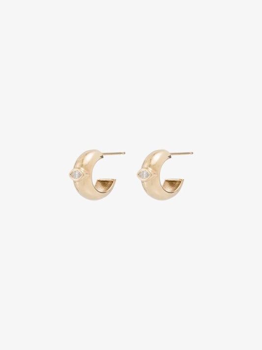 14k Yellow Gold Diamond Huggie Hoop Earrings