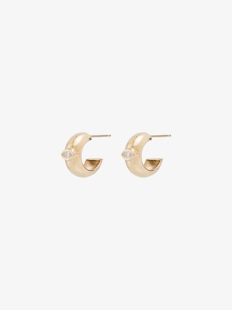 14k Yellow Gold Diamond Huggie Hoop Earrings