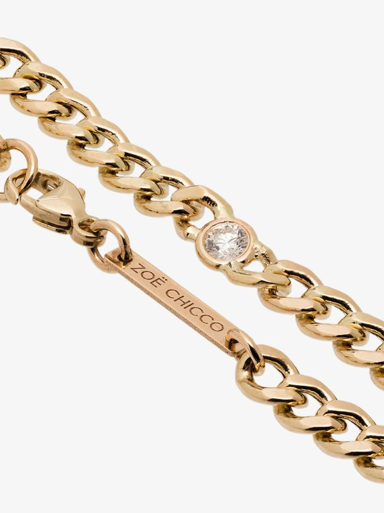 14k Yellow Gold Curb Chain Diamond Bracelet