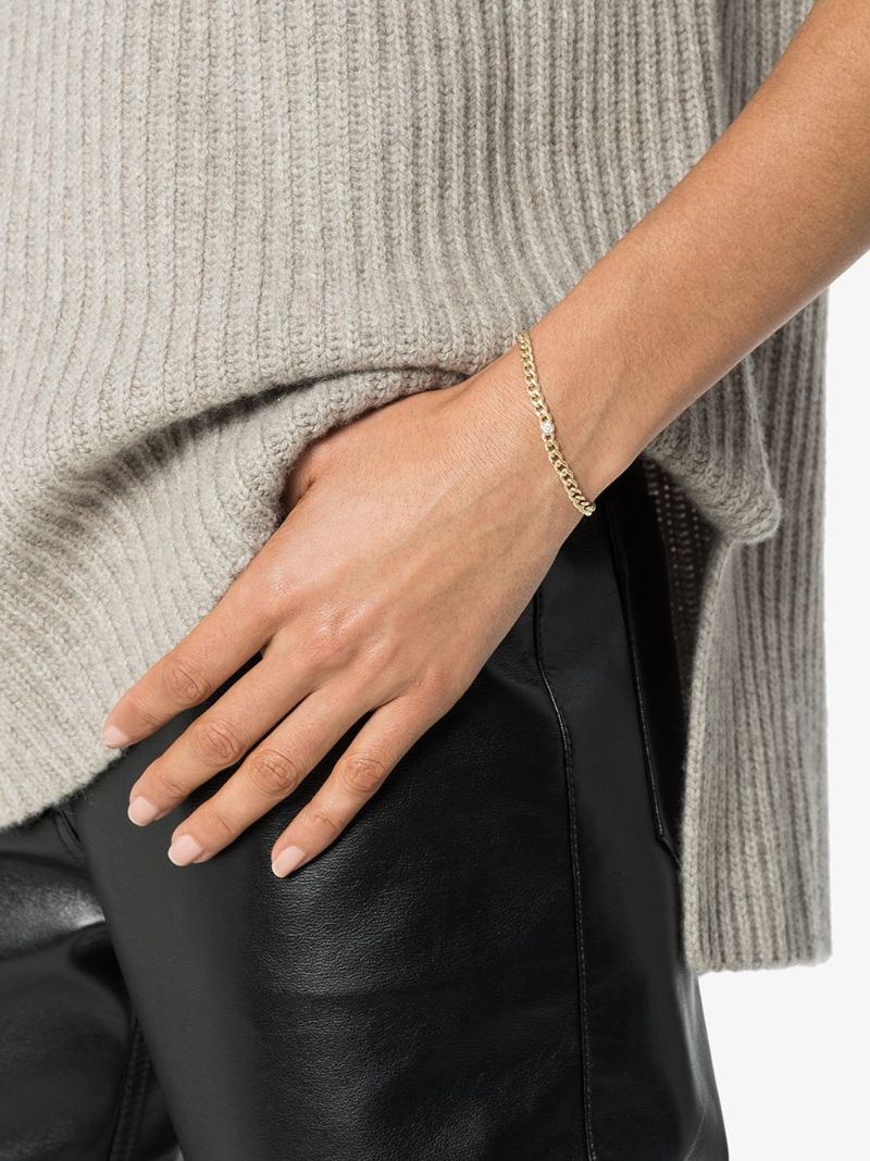 14k Yellow Gold Curb Chain Diamond Bracelet