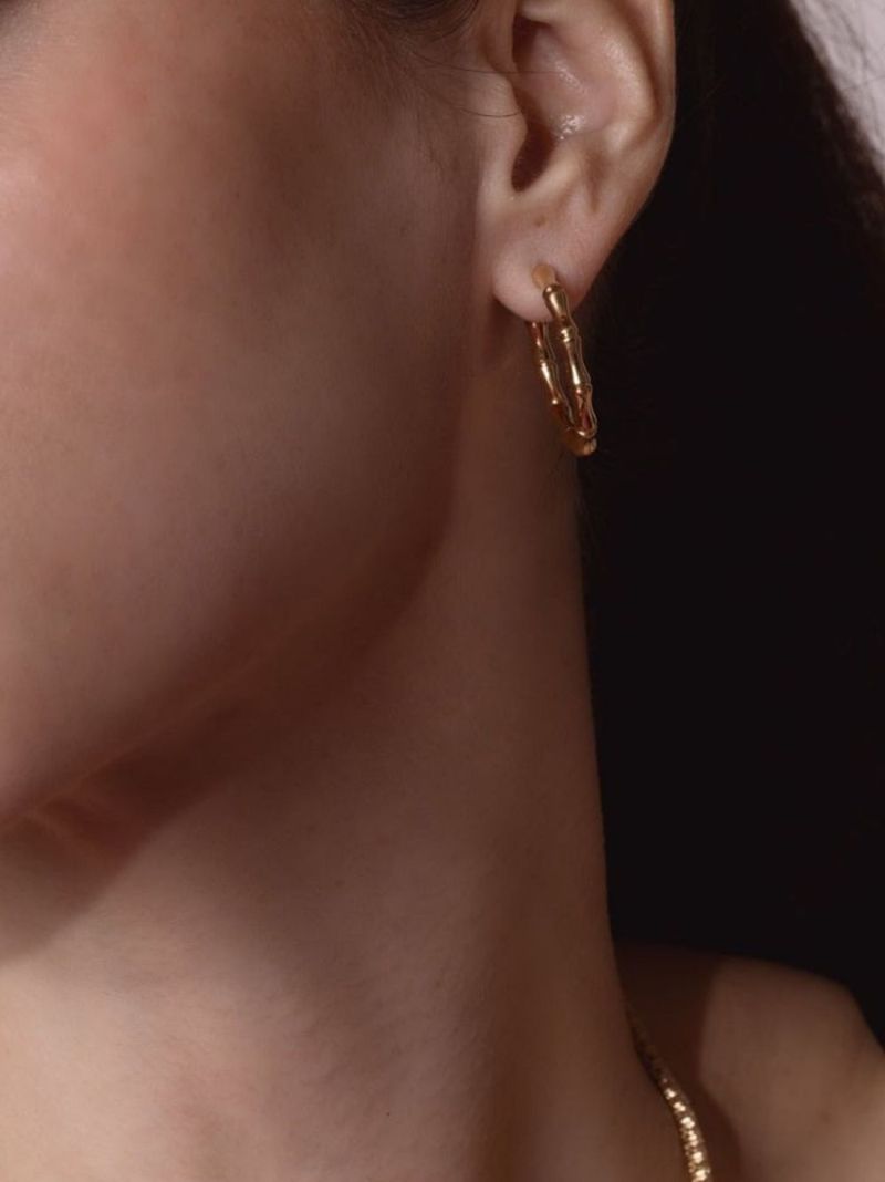 18k Yellow Gold Bamboo Hoop Earrings