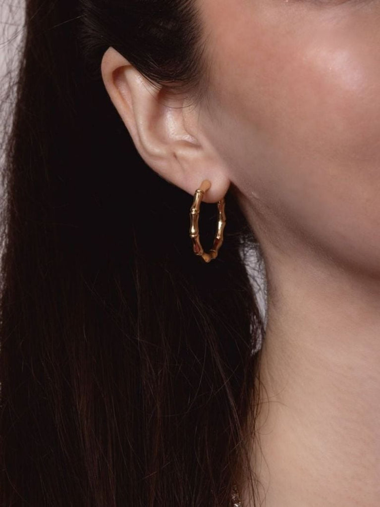 18k Yellow Gold Bamboo Hoop Earrings