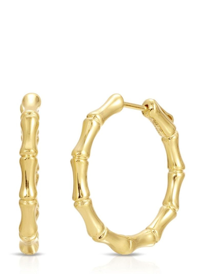 18k Yellow Gold Bamboo Hoop Earrings