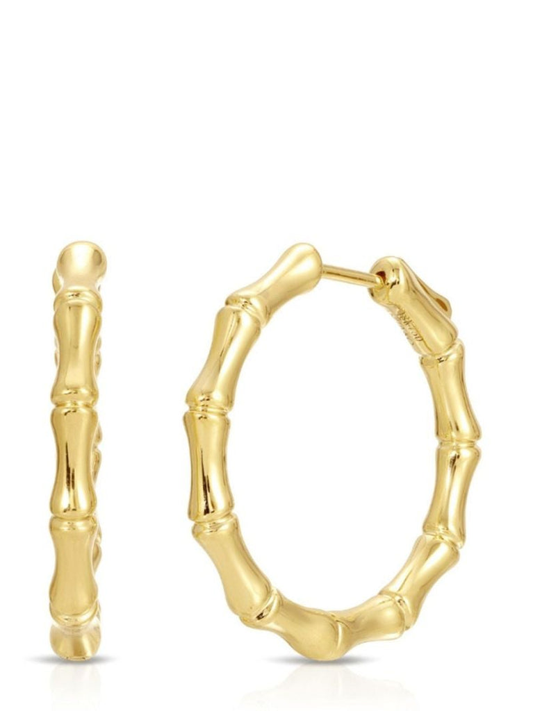 18k Yellow Gold Bamboo Hoop Earrings