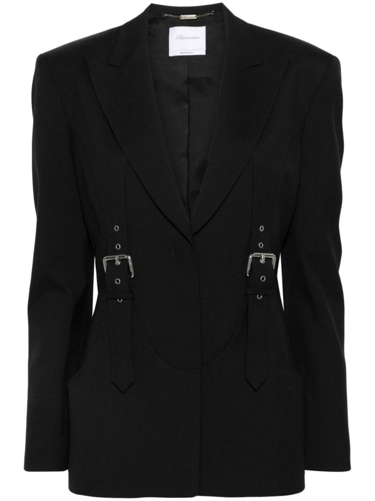 Black Buckle-embellished Single-breasted Blazer
