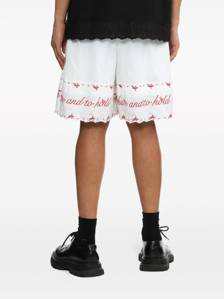 White Embroidered Cotton Shorts