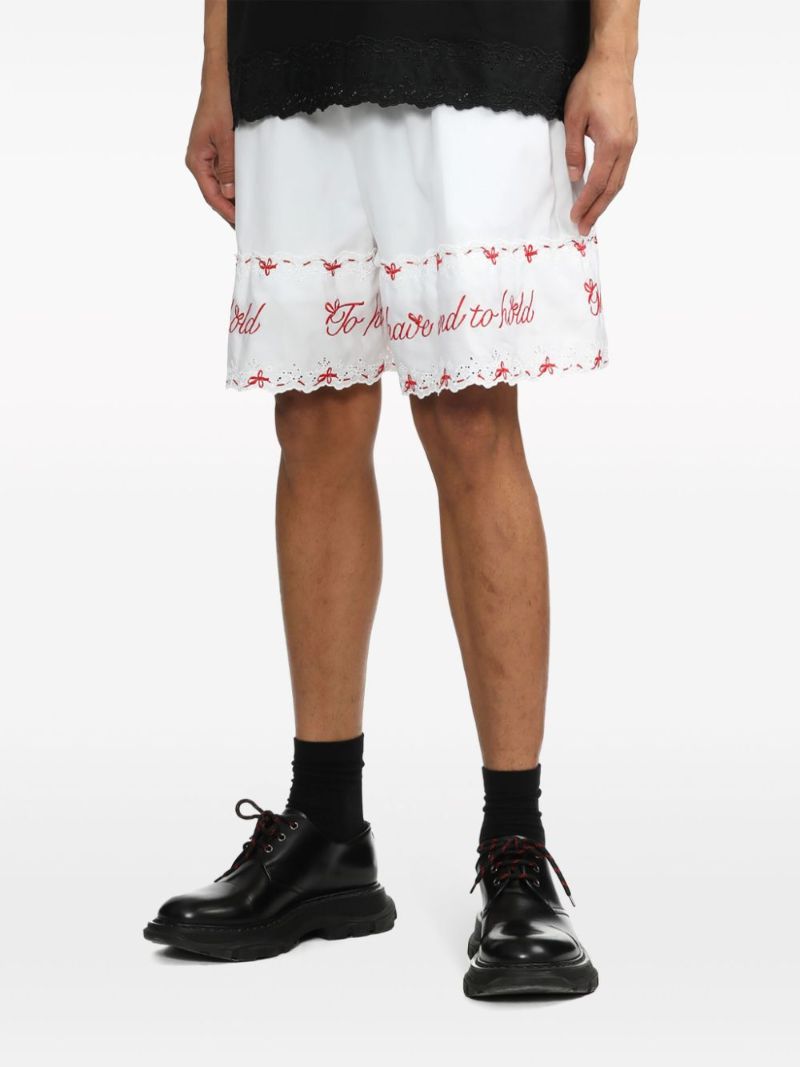 White Embroidered Cotton Shorts