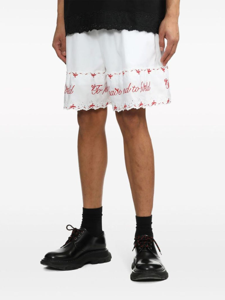 White Embroidered Cotton Shorts