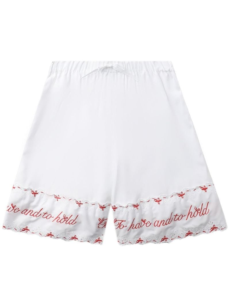 White Embroidered Cotton Shorts