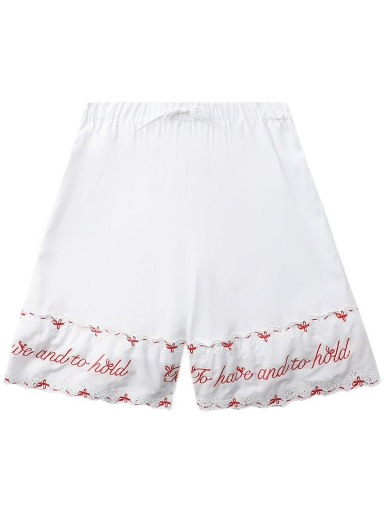 White Embroidered Cotton Shorts