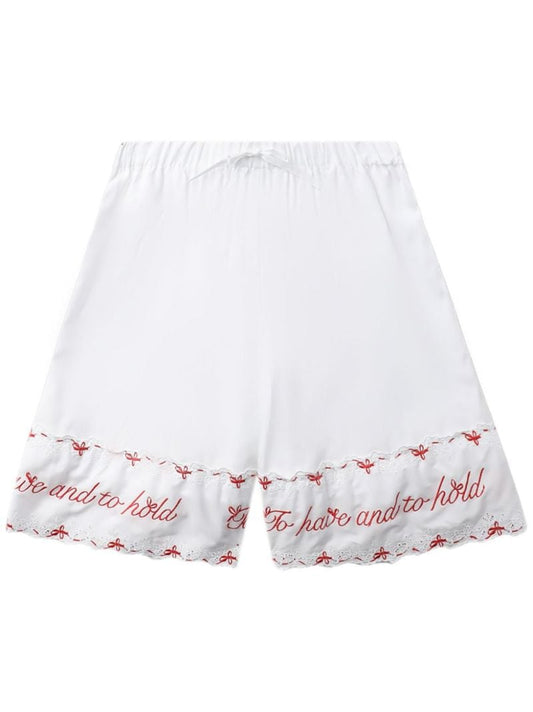 White Embroidered Cotton Shorts