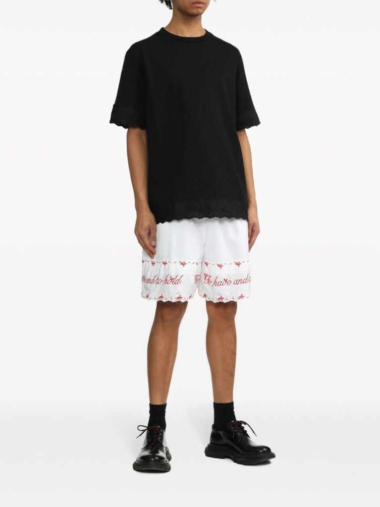 White Embroidered Cotton Shorts