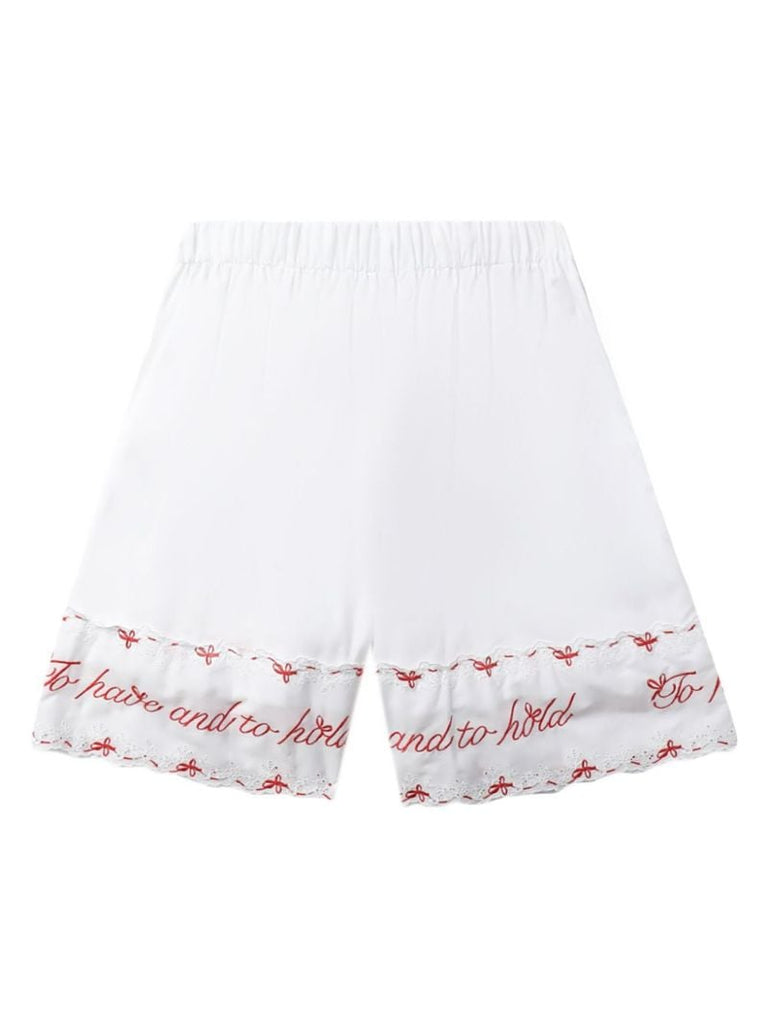 White Embroidered Cotton Shorts