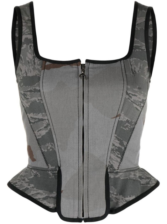 Grey Camouflage-print Corset Top