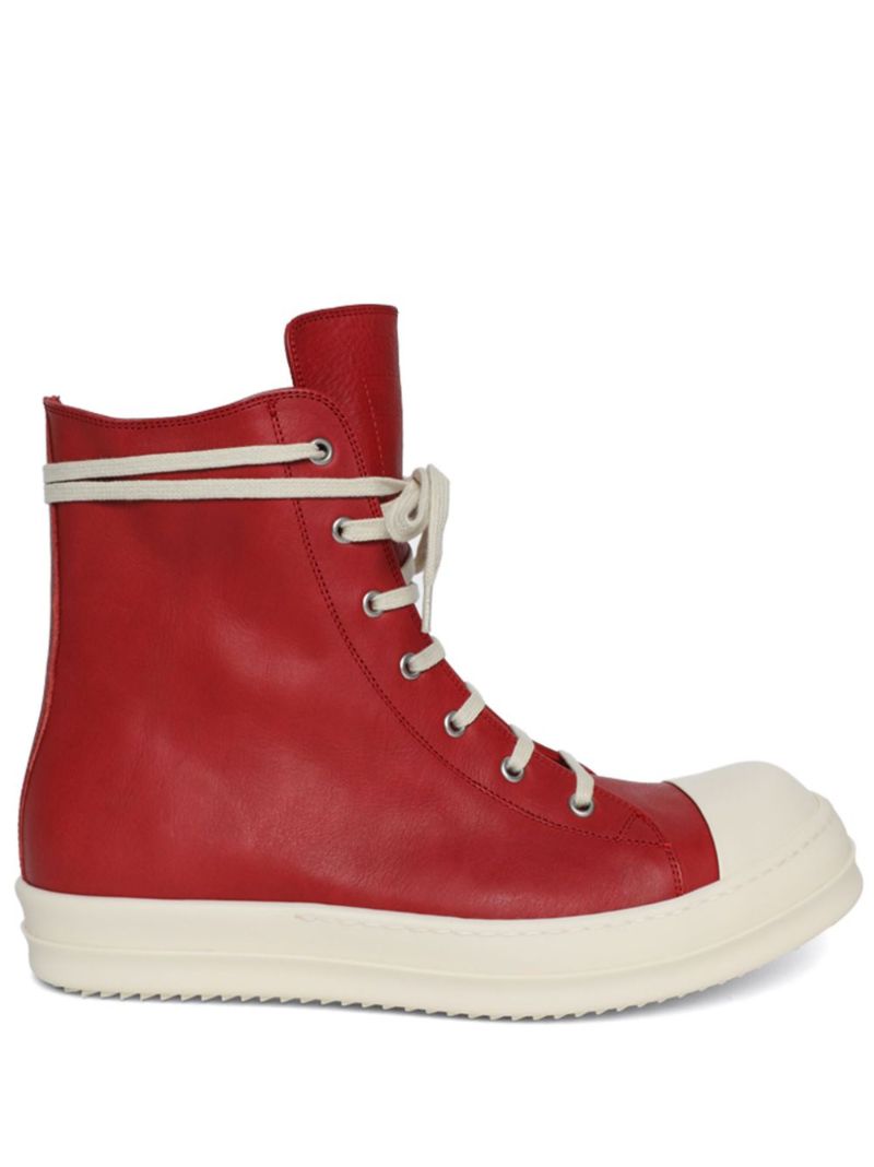 Red Leather High-top Sneakers
