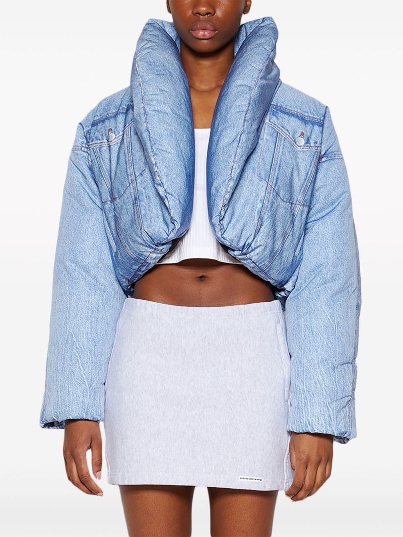Blue Trompe L'oeil Print Puffer Jacket
