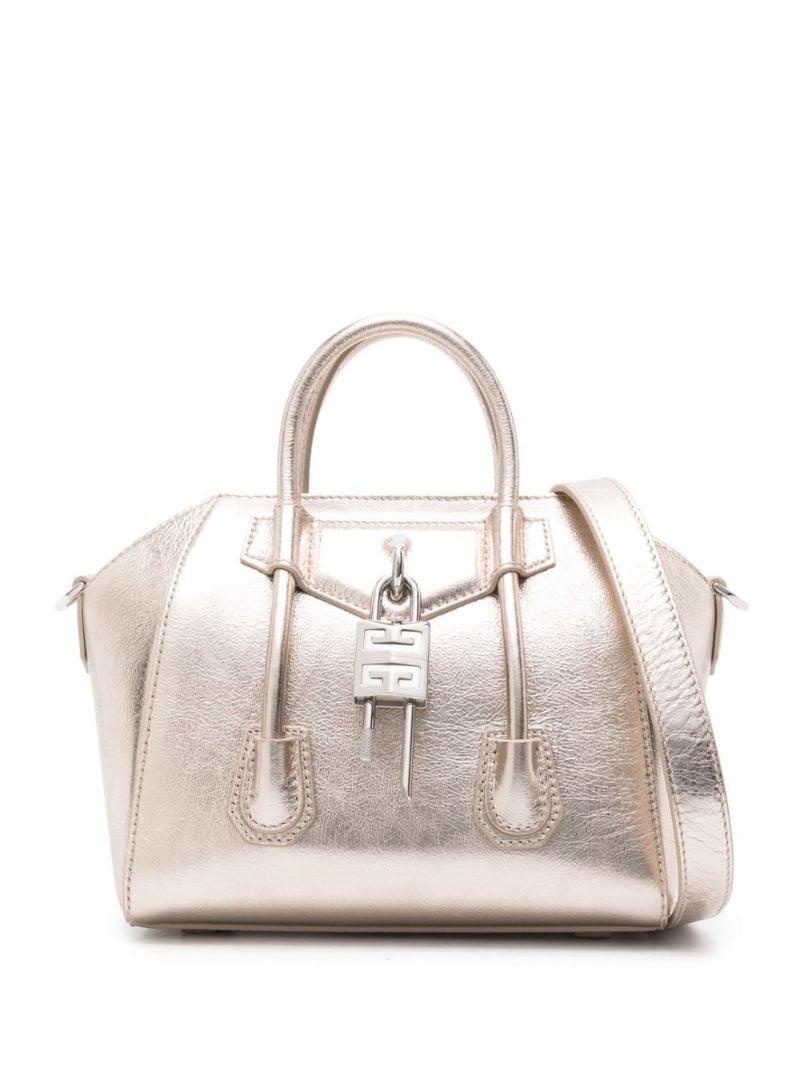 Gold-tone Antigona Lock Mini Leather Tote Bag