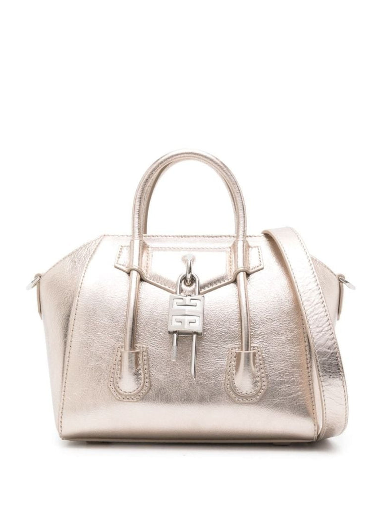 Gold-tone Antigona Lock Mini Leather Tote Bag