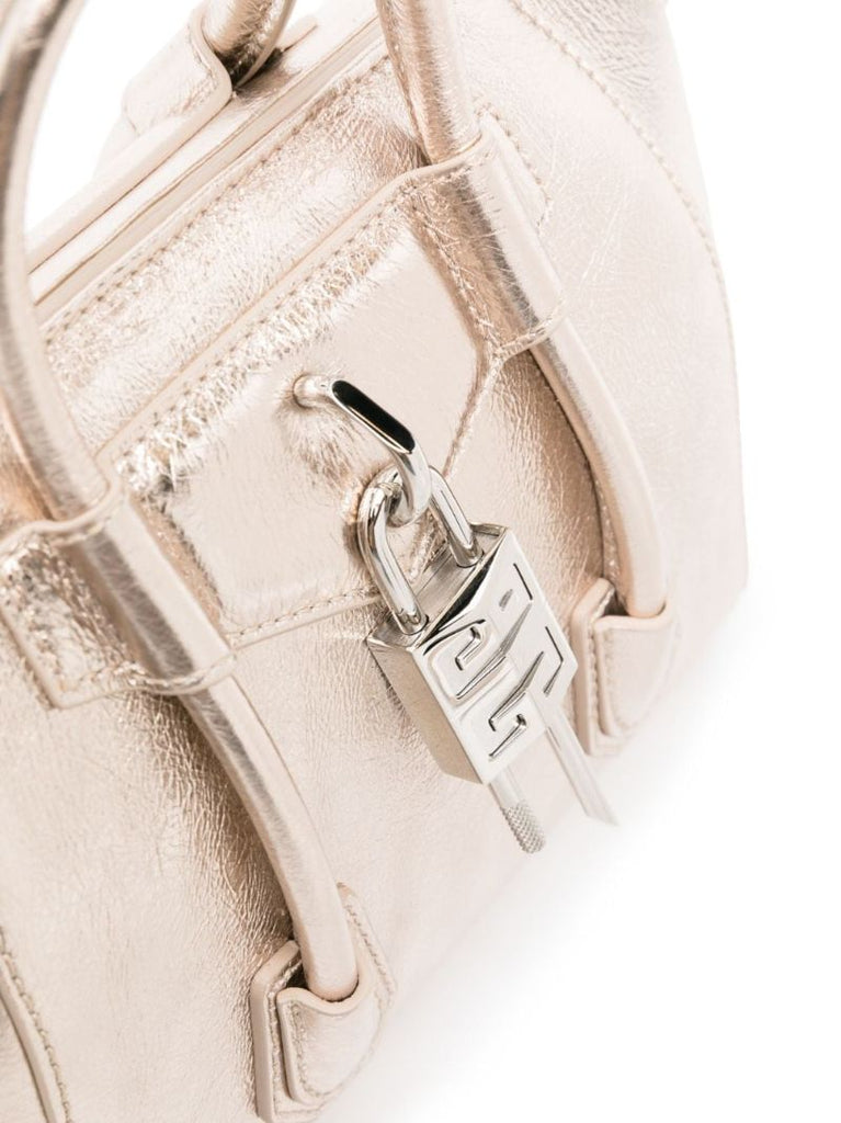 Gold-tone Antigona Lock Mini Leather Tote Bag