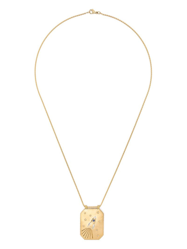 18k Yellow Gold Love You Diamond and Sapphire Necklace
