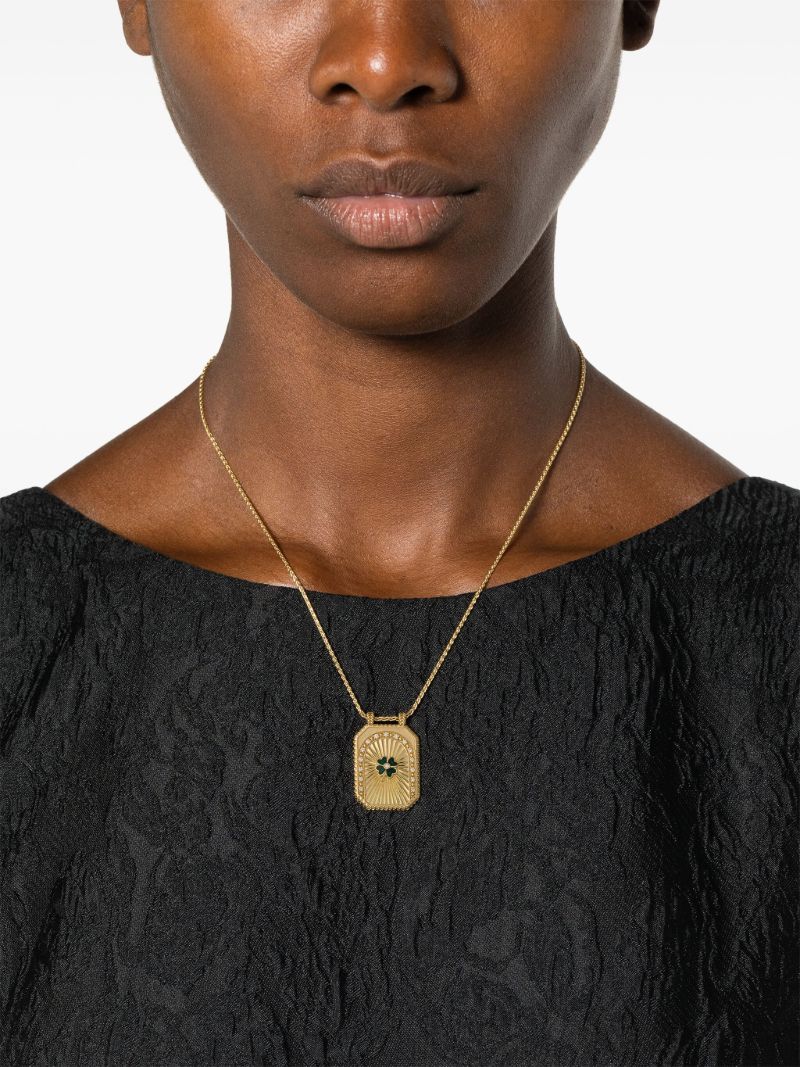 18k Yellow Gold Clover Scapular Diamond Necklace
