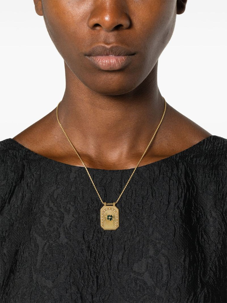 18k Yellow Gold Clover Scapular Diamond Necklace