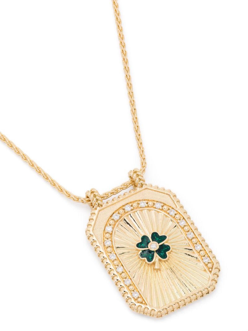 18k Yellow Gold Clover Scapular Diamond Necklace