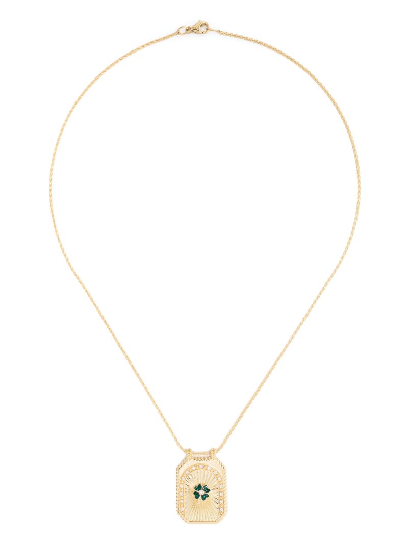 18k Yellow Gold Clover Scapular Diamond Necklace