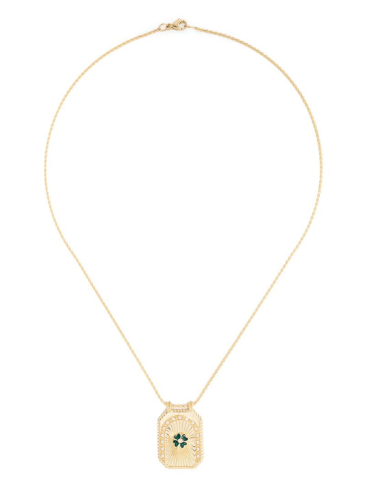 18k Yellow Gold Clover Scapular Diamond Necklace