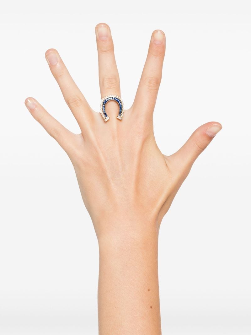 18k Yellow Gold Horseshoe Diamond and Sapphire Ring