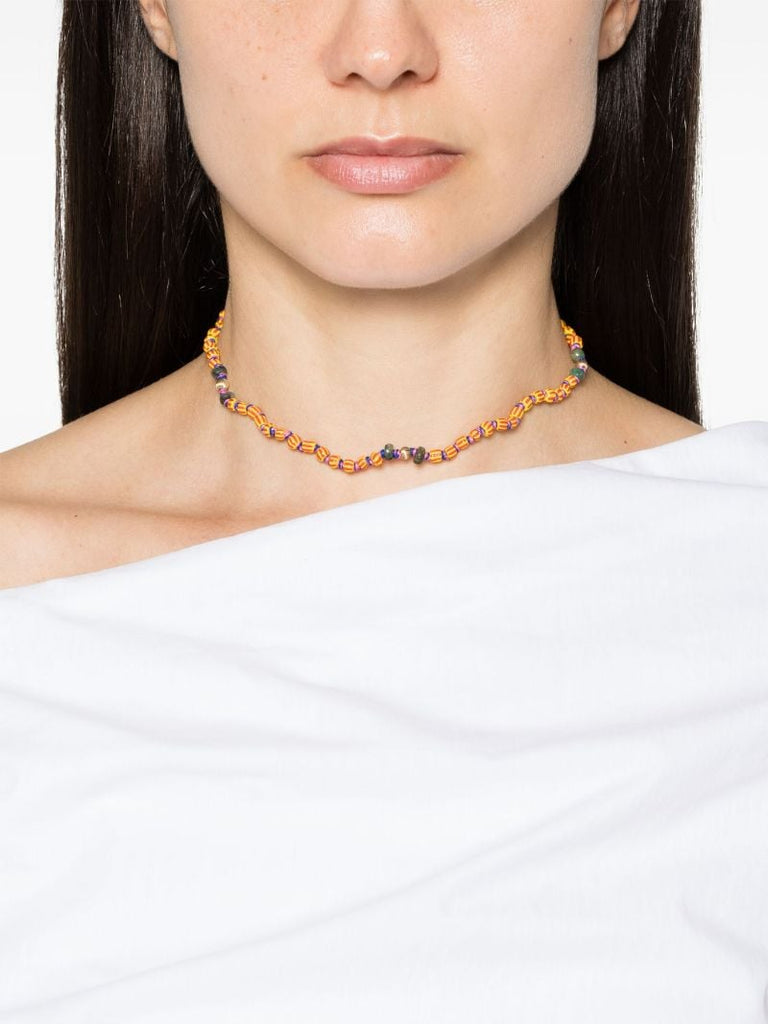 9k Yellow Gold Mauli Ghana Emerald Beaded Necklace