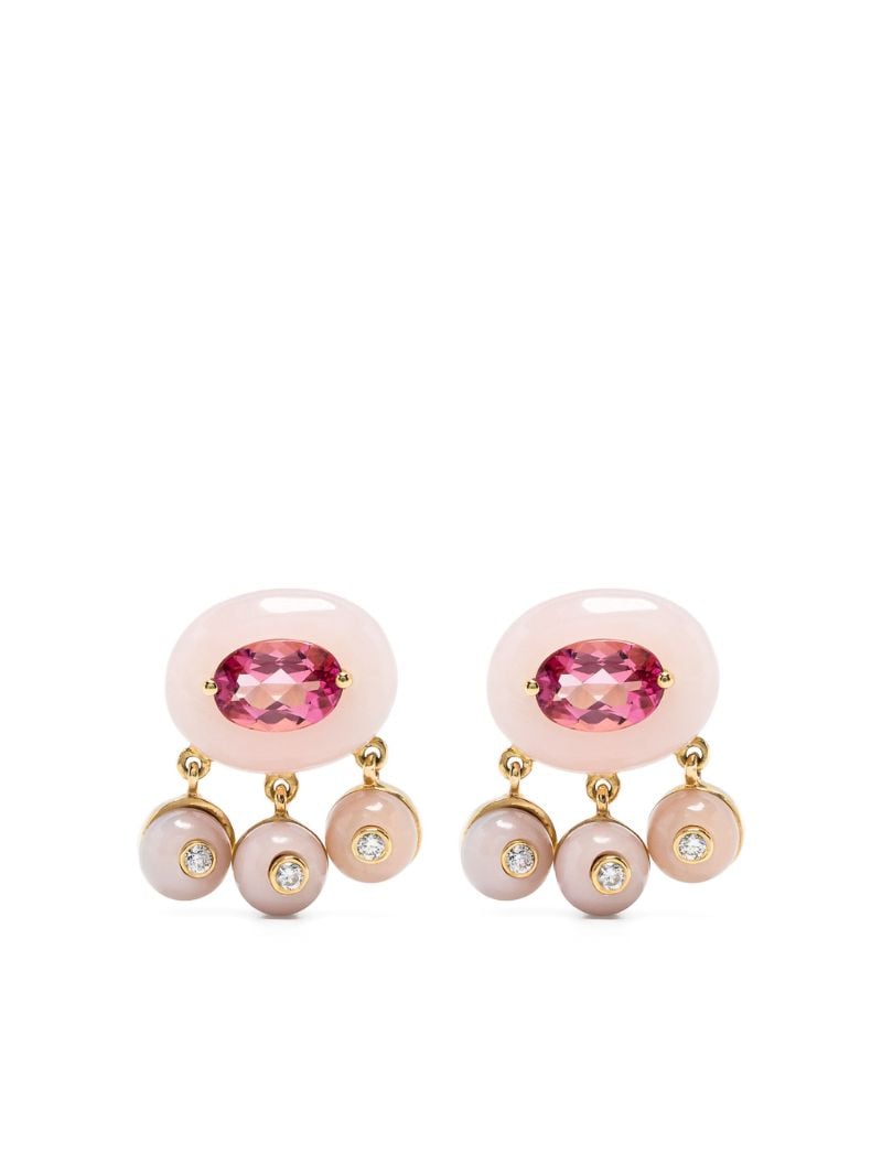 18k Yellow Gold Boto-cor-de-rosa Tourmaline and Diamond Earrings