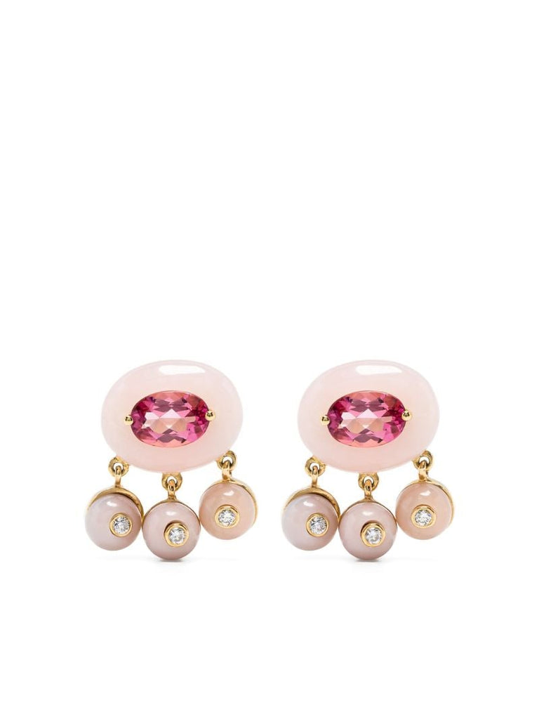 18k Yellow Gold Boto-cor-de-rosa Tourmaline and Diamond Earrings