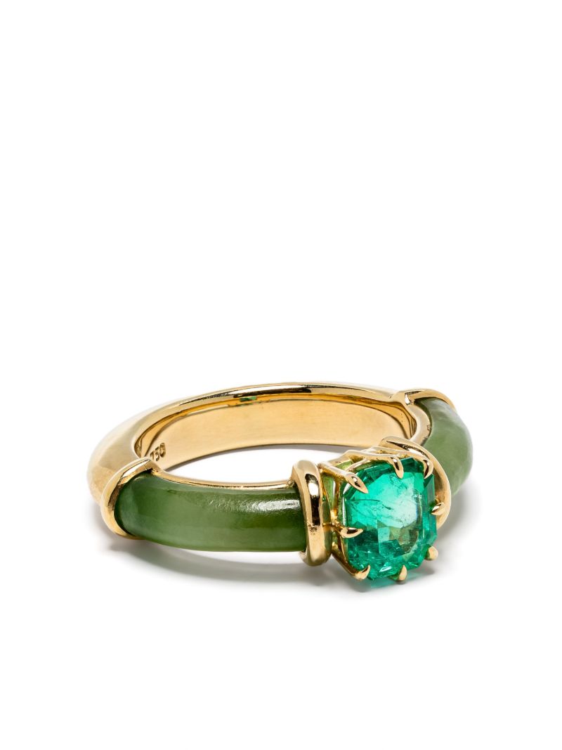 18k Yellow Gold Marina Jade and Emerald Ring