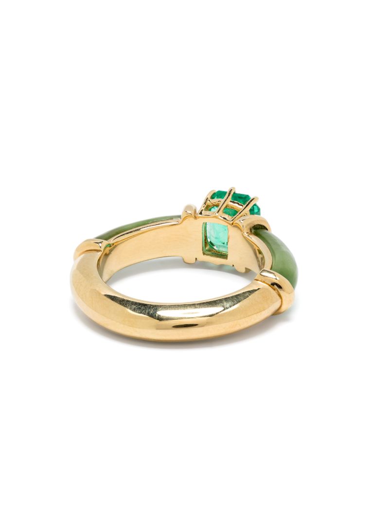 18k Yellow Gold Marina Jade and Emerald Ring