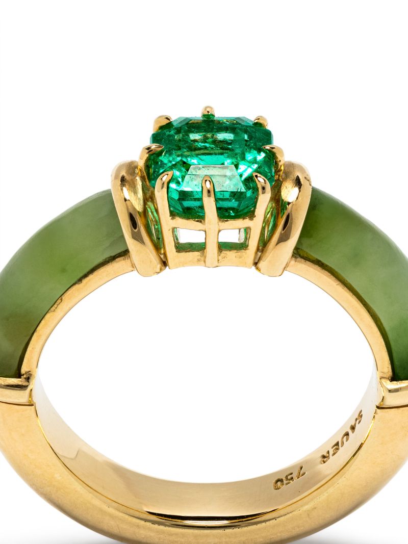 18k Yellow Gold Marina Jade and Emerald Ring
