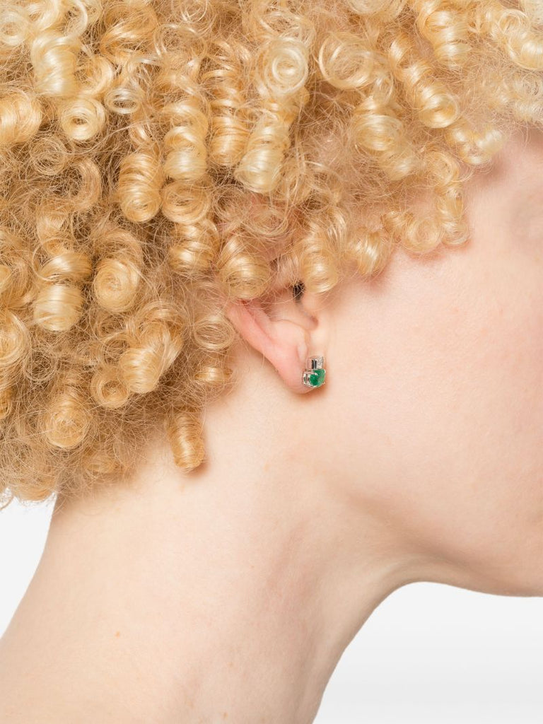 18k White Gold Agnes Emerald and Diamond Stud Earrings