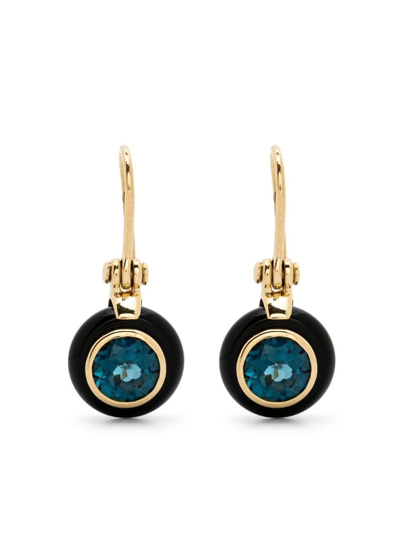 18k Yellow Gold Frames Onyx and Tpaz Earring